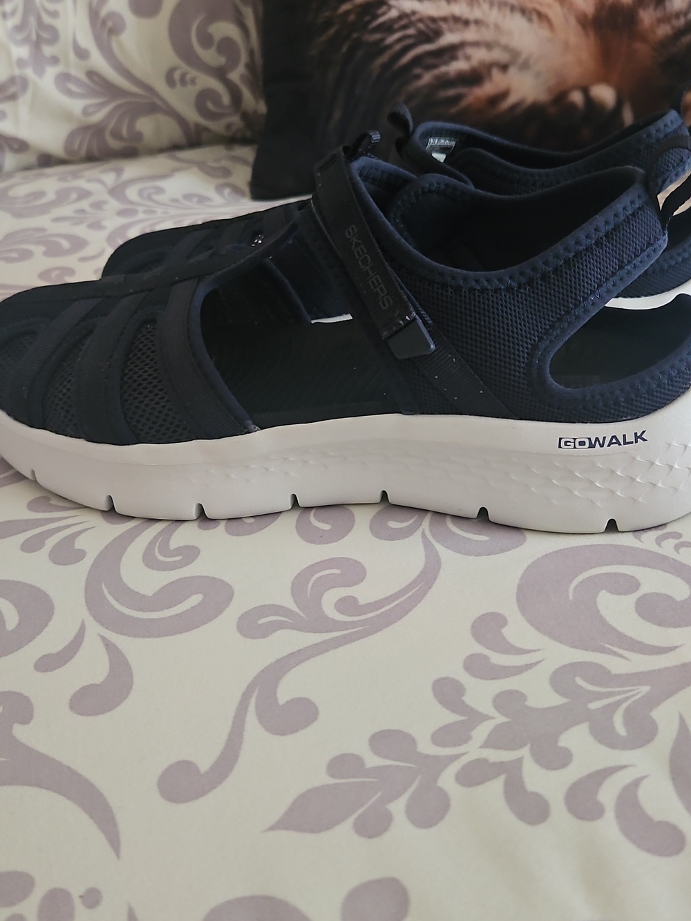 Skechers Go WALK navy Blue Shoes Part Mesh Velcro Close <9> - Picture 3 of 11